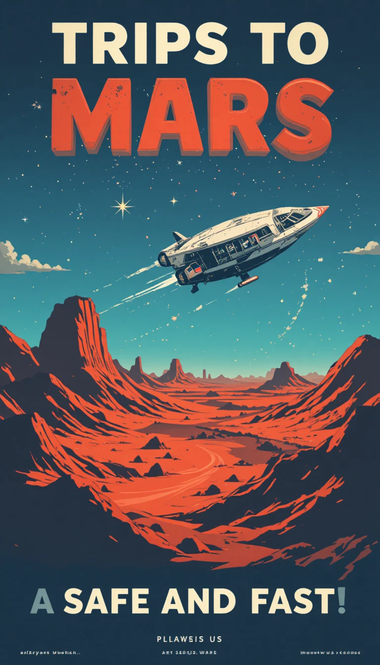 Color poster promoting a safe and fast journey to Mars