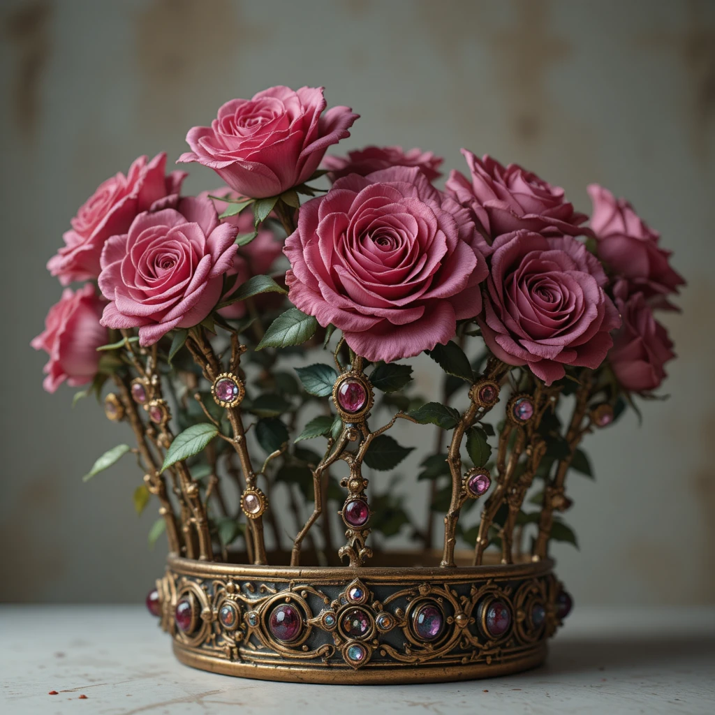 Couronne de Roses et d'Épines avec Base de Tiare en Or Vintage