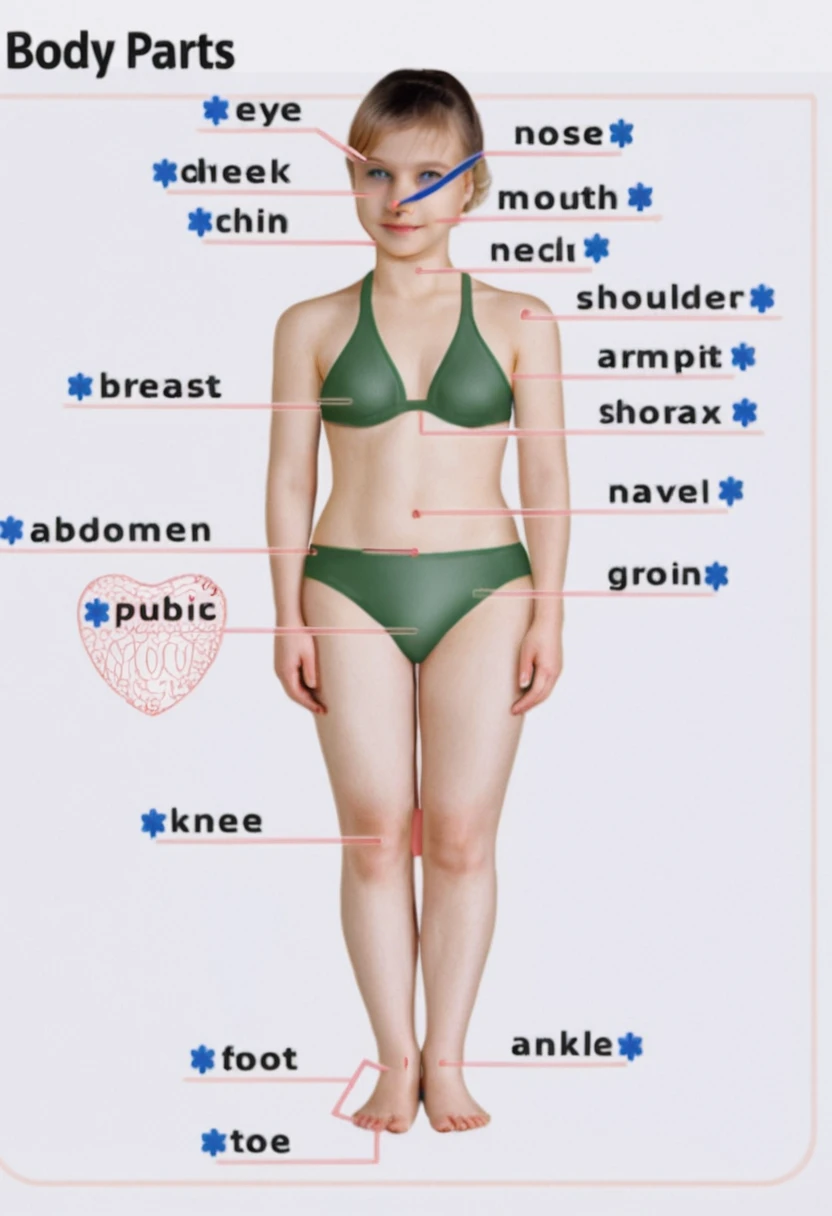 女性の体の各部名称付き 教育用解剖イラスト
