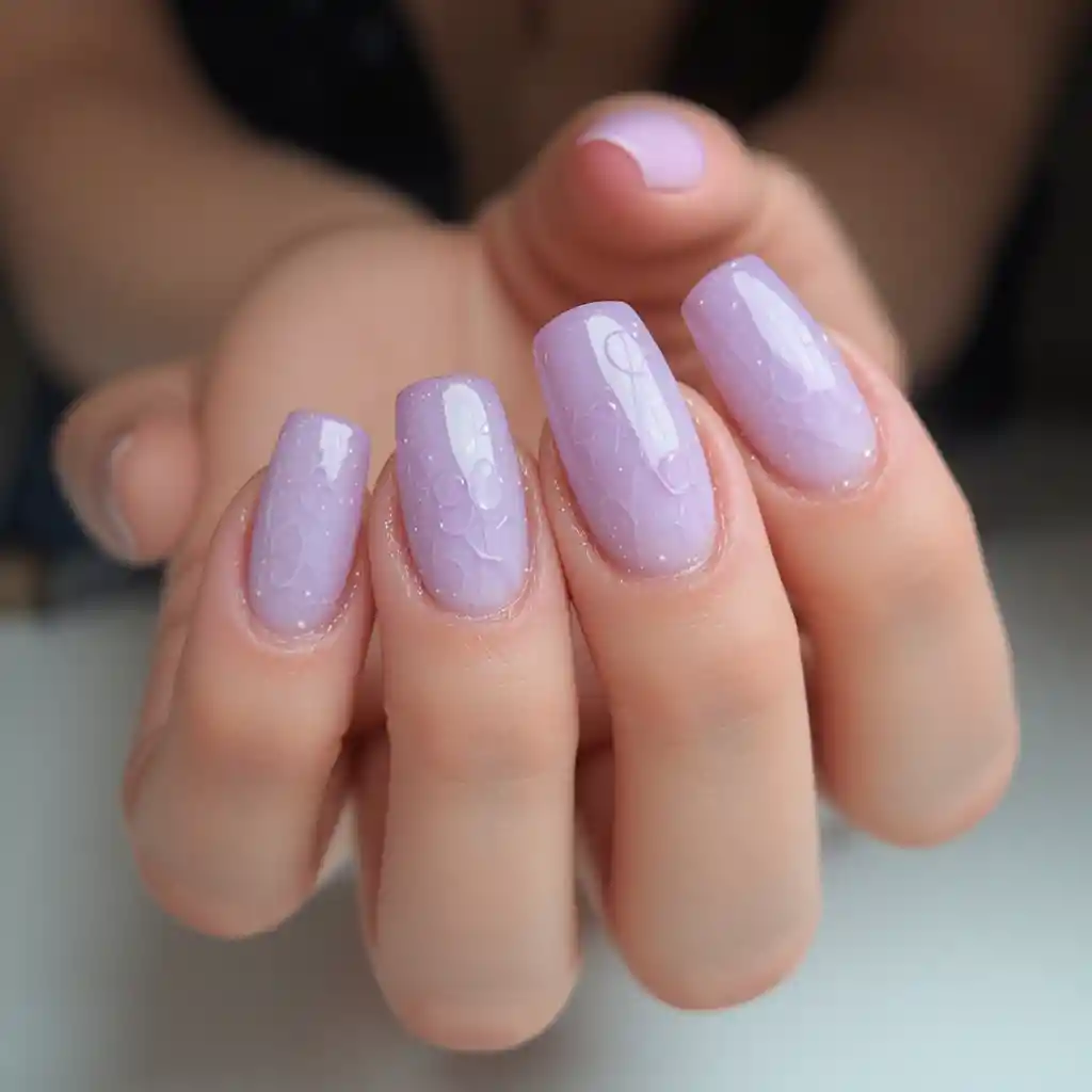 Nail art ombré lavanda com degradê rosa suave
