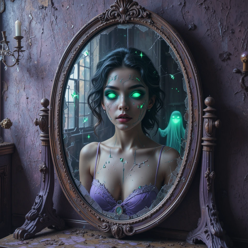Espelho antigo estilhaçado refletindo um eu futuro mais brilhante