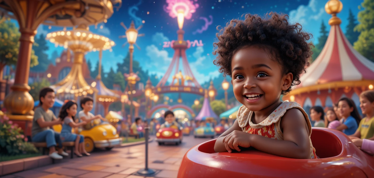 Playful girl at colorful amusement park for children
