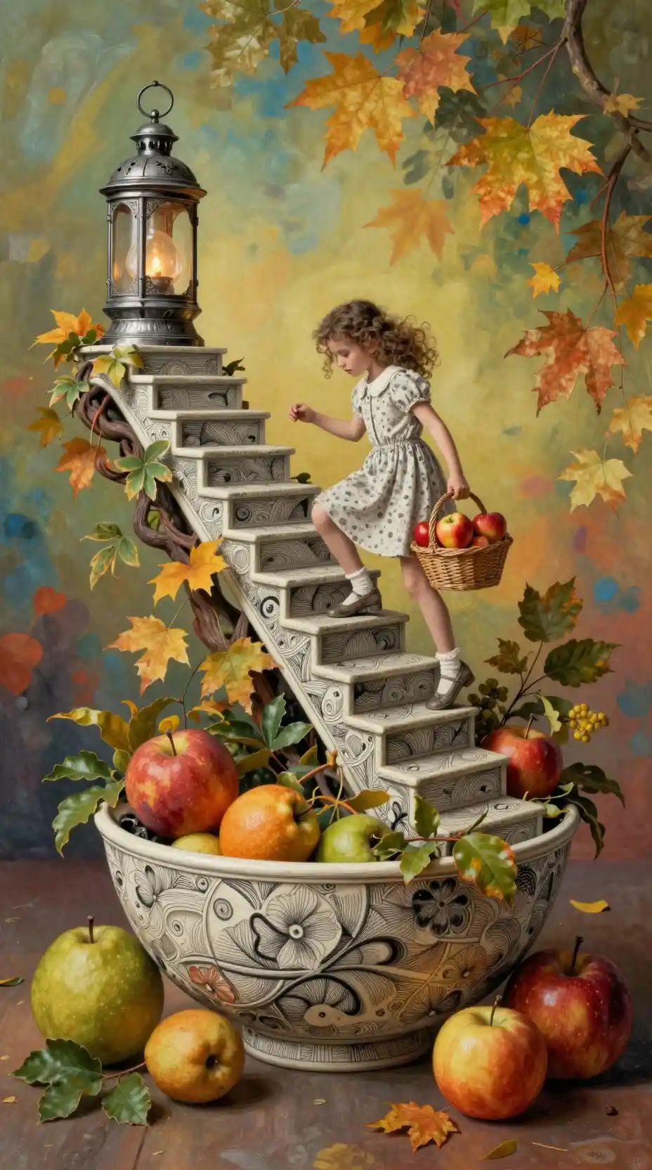 Surreale Treppe in eine Obstschale geschnitzt
