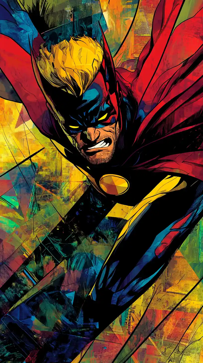 Super-herói audacioso e angular em pose dinâmica de estilo HQ