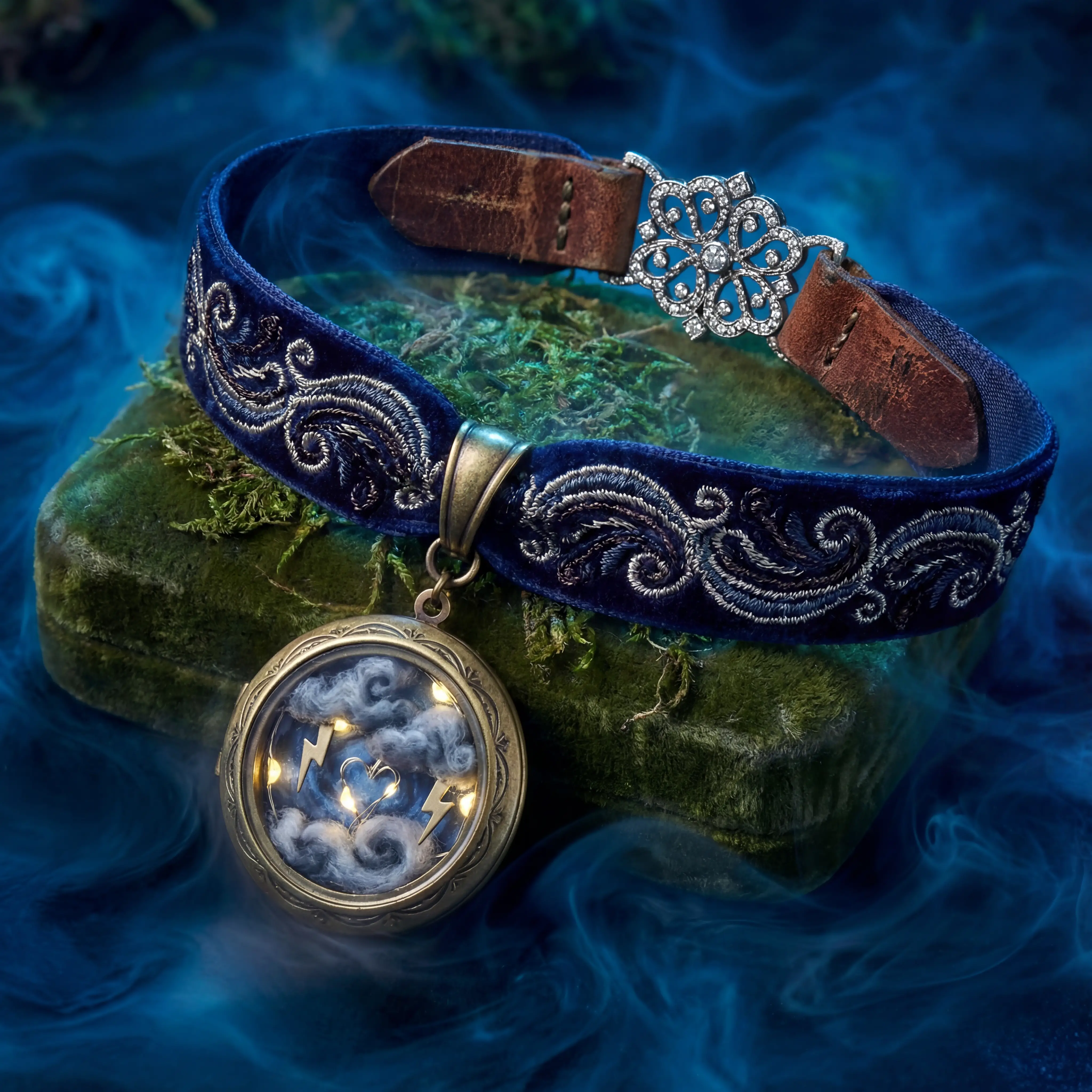 Samt-Choker mit Sturmwolken-Medallion