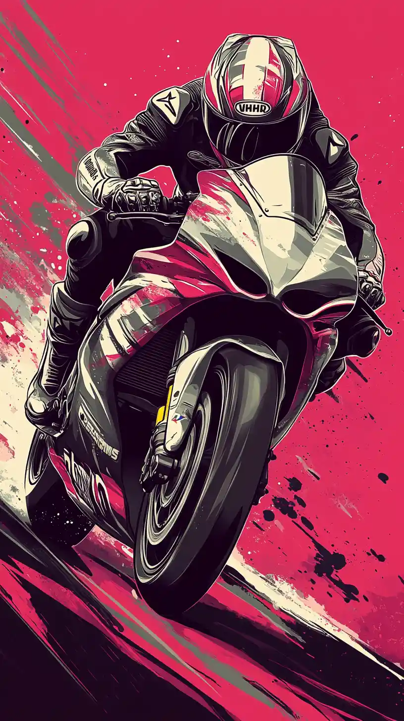 Motard de course dans un style d’affiche vintage dynamique