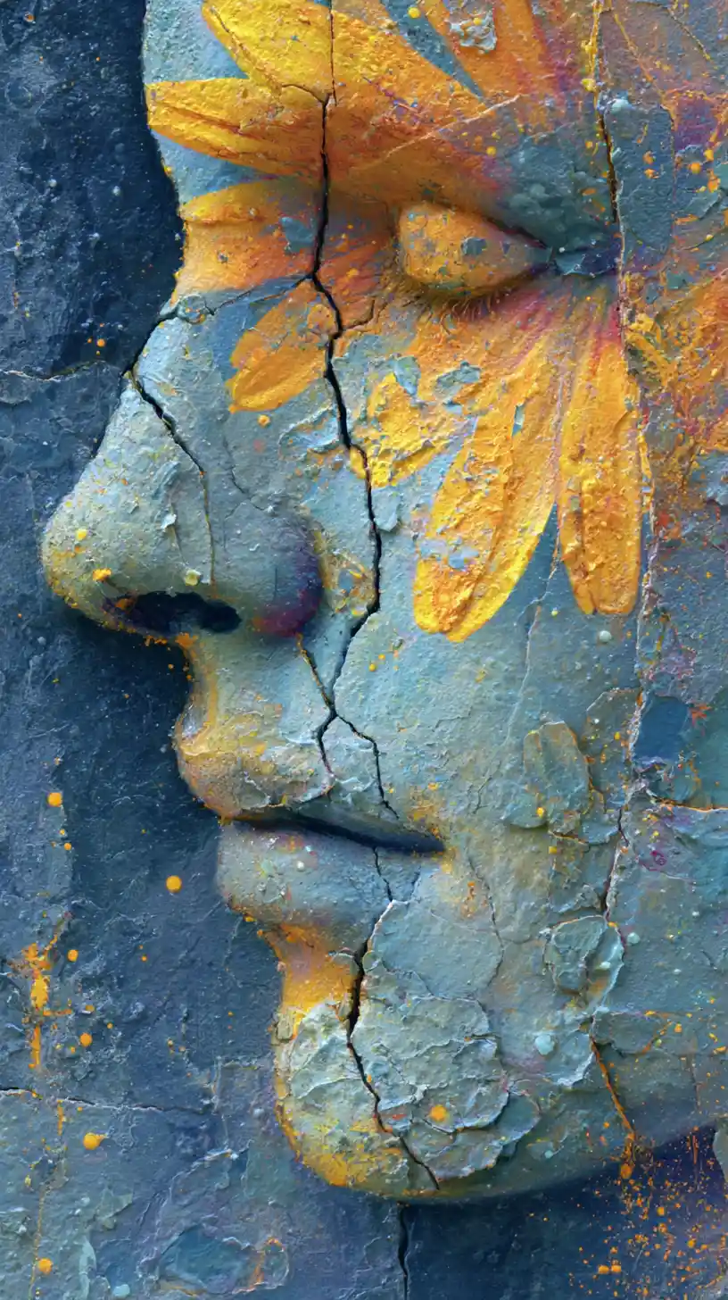 Cracked Marble Profile With Glowing Fissure And Single Daisy