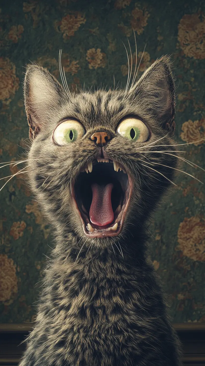 Surreale Illusion einer mürrischen Katze in sich wandelnden abstrakten Formen