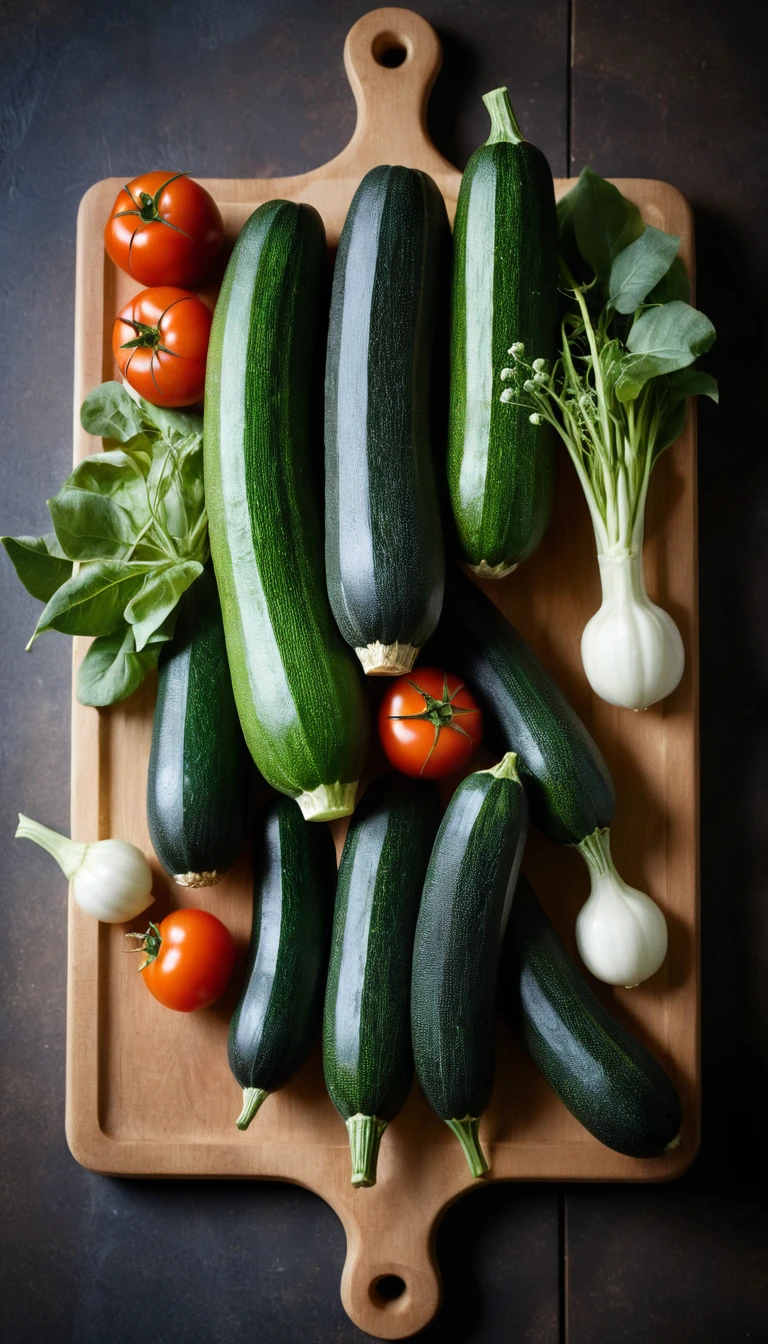 Surreal vegetable breast sculpture on rustic wooden workbench