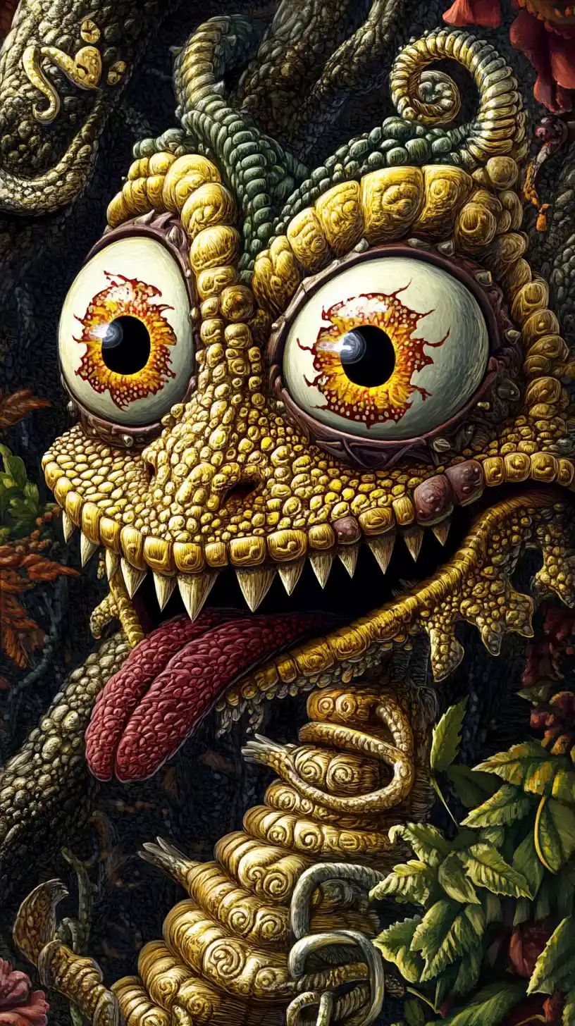 Surreal fantasy creature rising from a twisted dark realm