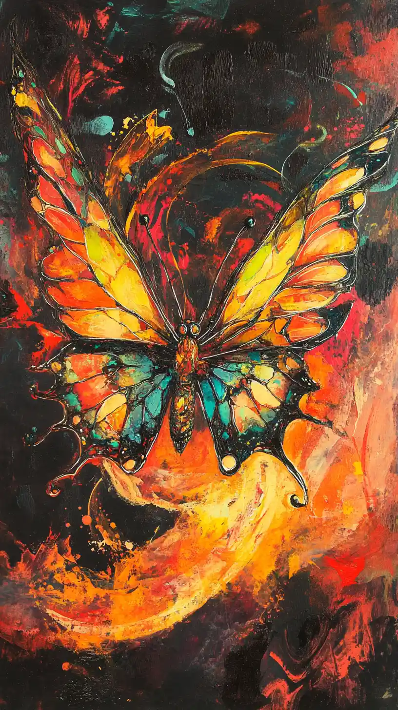Papillon abstrait flamboyant aux ailes tourbillonnantes en écailles de dragon