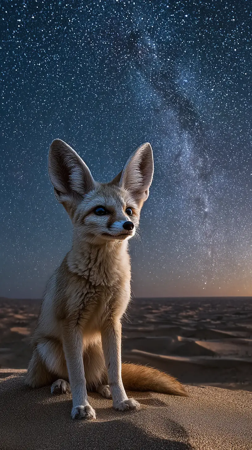星空下撒哈拉沙丘上的耳廓狐