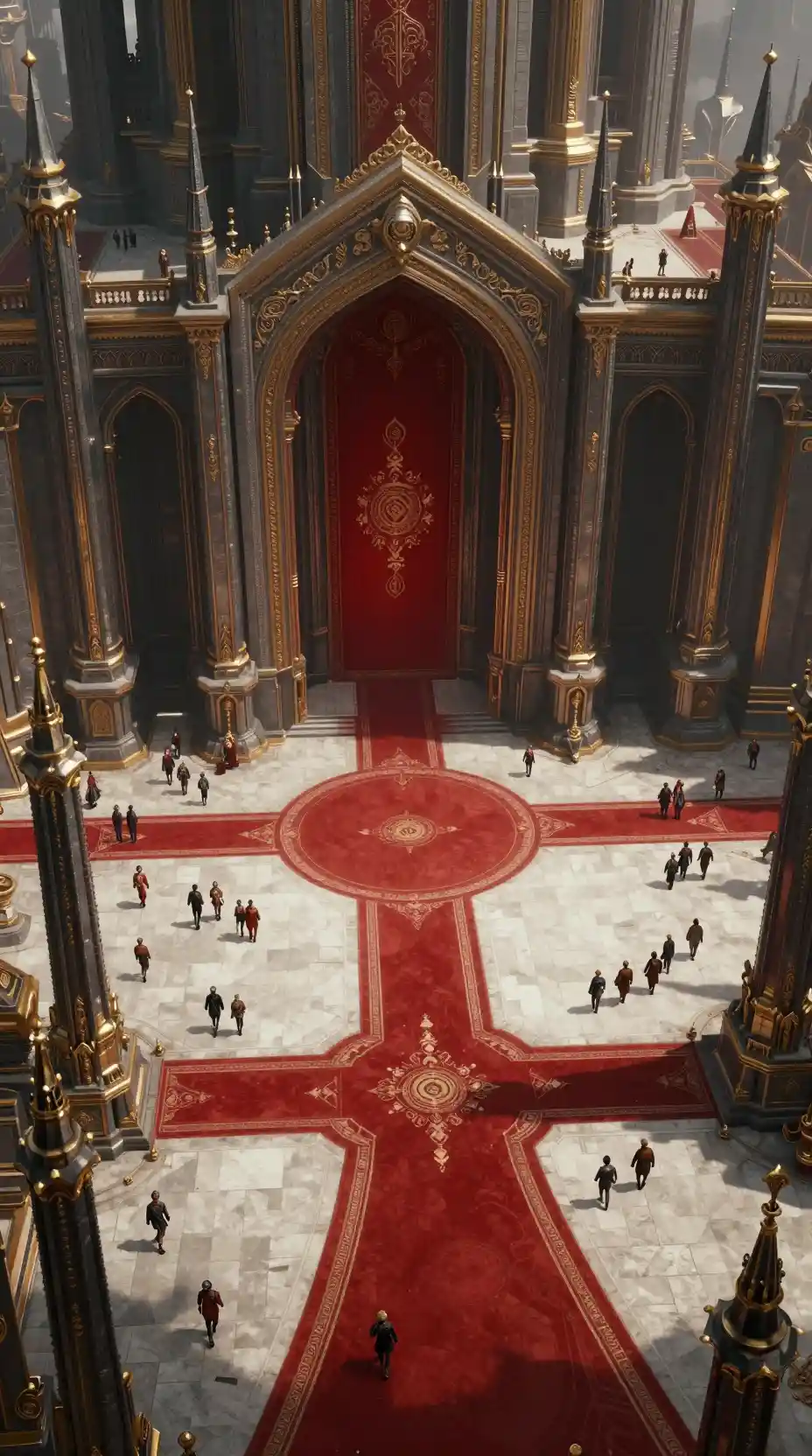 Großer Fantasy-Palastplatz mit kolossalem Bogenportal