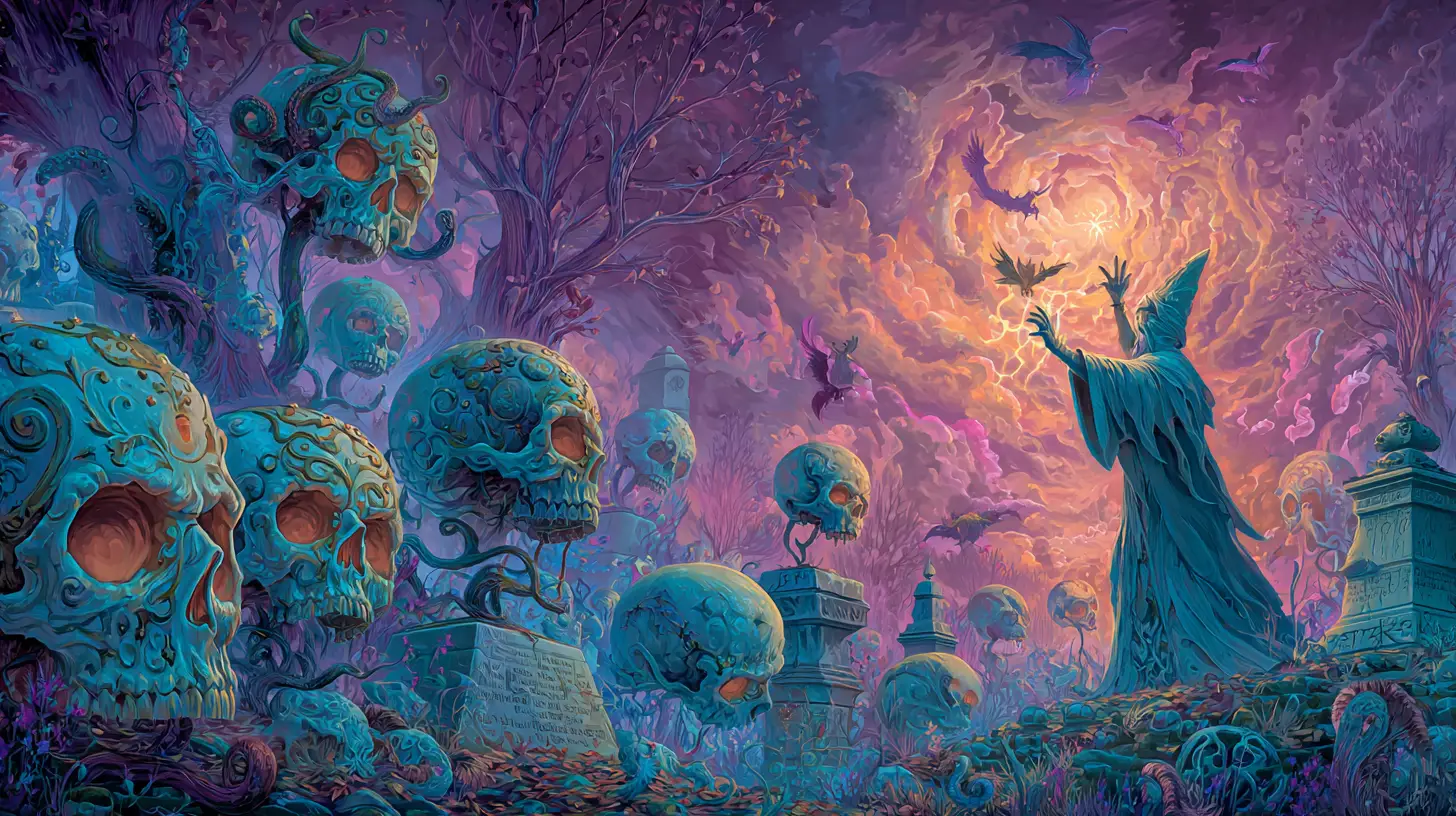 在月光墓地施展魔法的巴洛克巫師