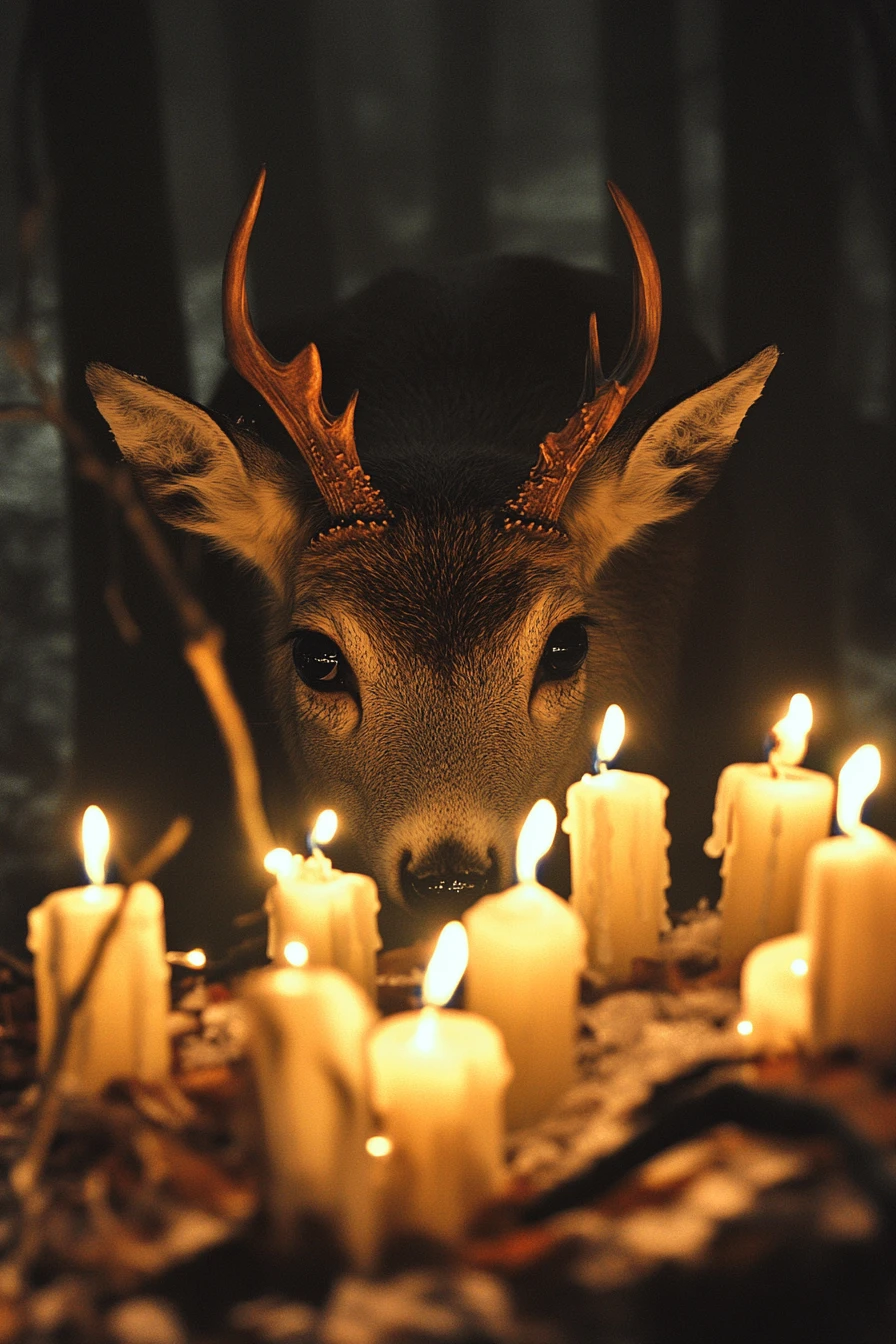 Des Bougies qui S’Éteignent dans une Pièce Sombre tandis qu’un Chasseur Attend