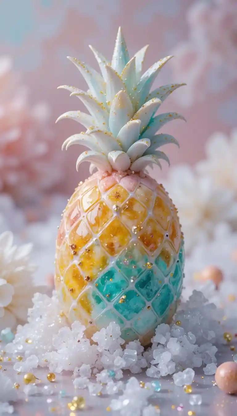 Aros de piña coloridos en un brillante estilo de arte fluido