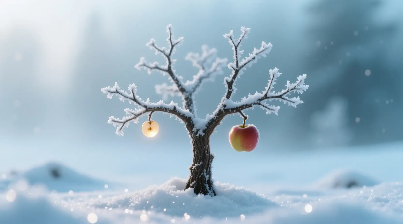 Arbre de la Connaissance Givré dans un Paysage Hivernal Silencieux