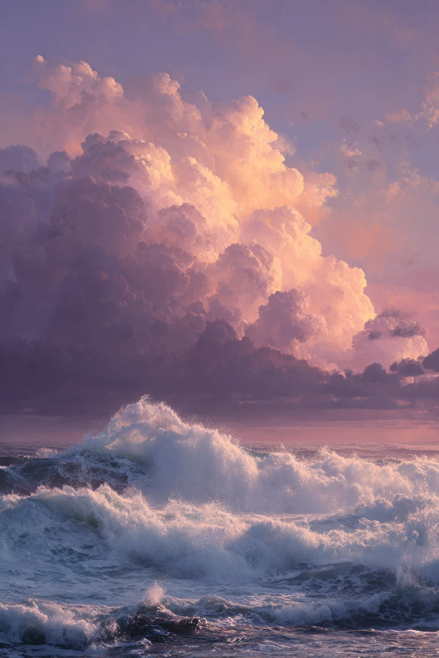 Ondas do oceano ao pôr do sol com cristas brancas dramáticas