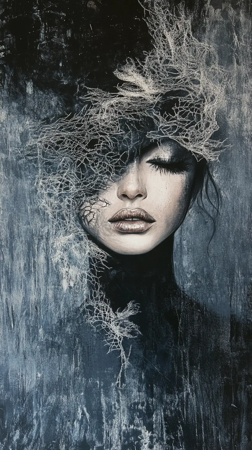 Femme fatale portrait in flowing ocean inspired couture