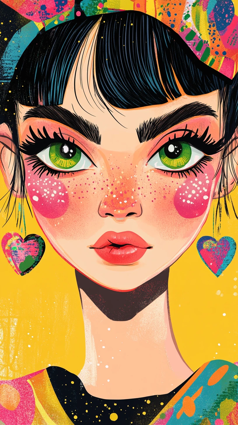 Colorful pop art close up of a joyful young woman