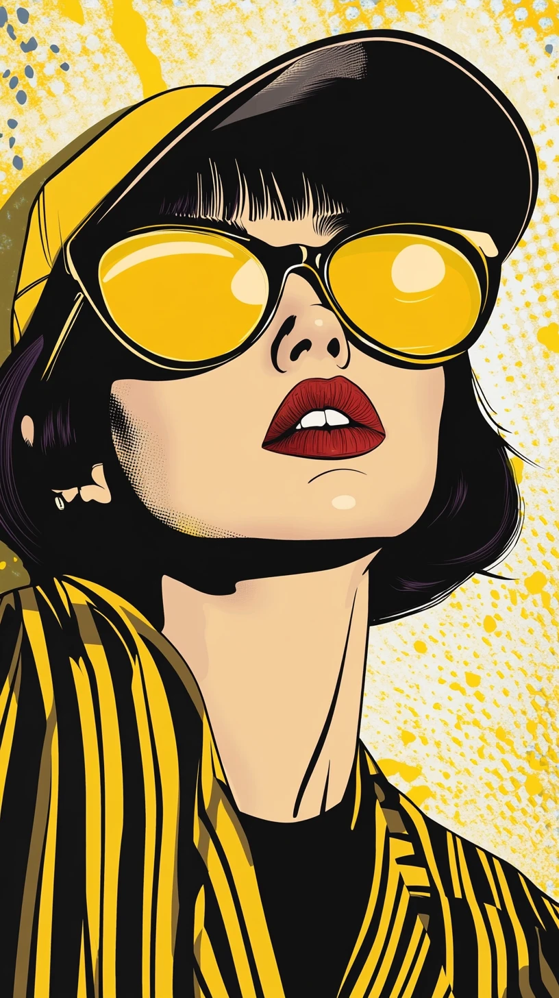 Stilvolle Frau im gelb gestreiften Blazer – Pop-Art-Porträt