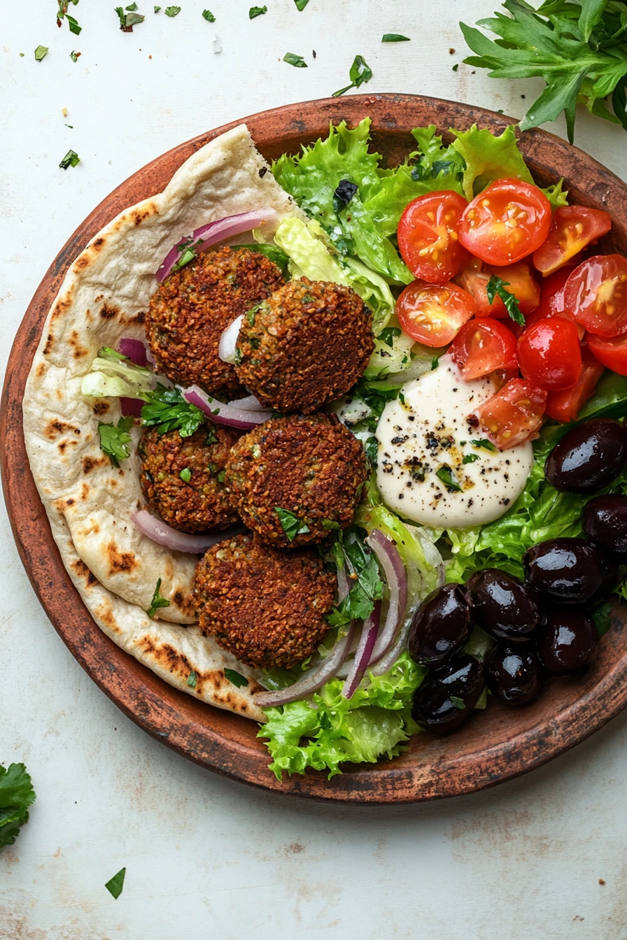 Falafel pita platter with fresh Middle Eastern street food