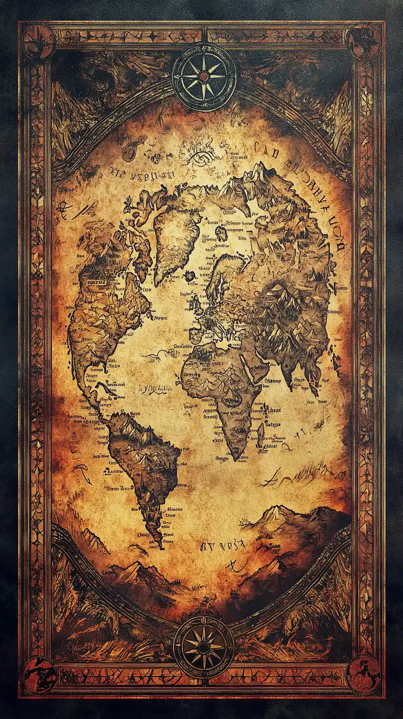 中世風格設計的奇幻羊皮紙世界地圖