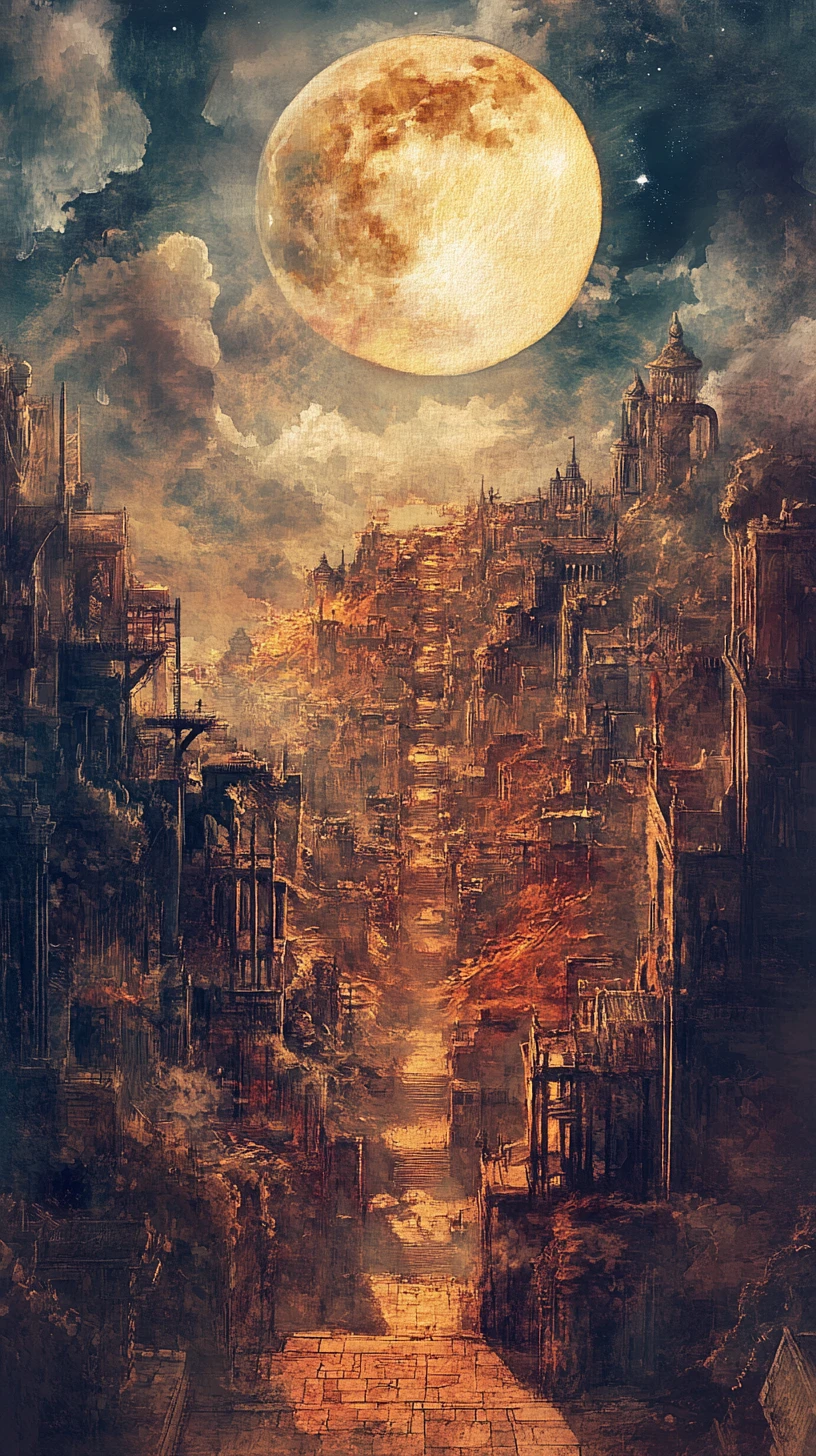 神秘幻想城市景觀的古老羊皮紙地圖