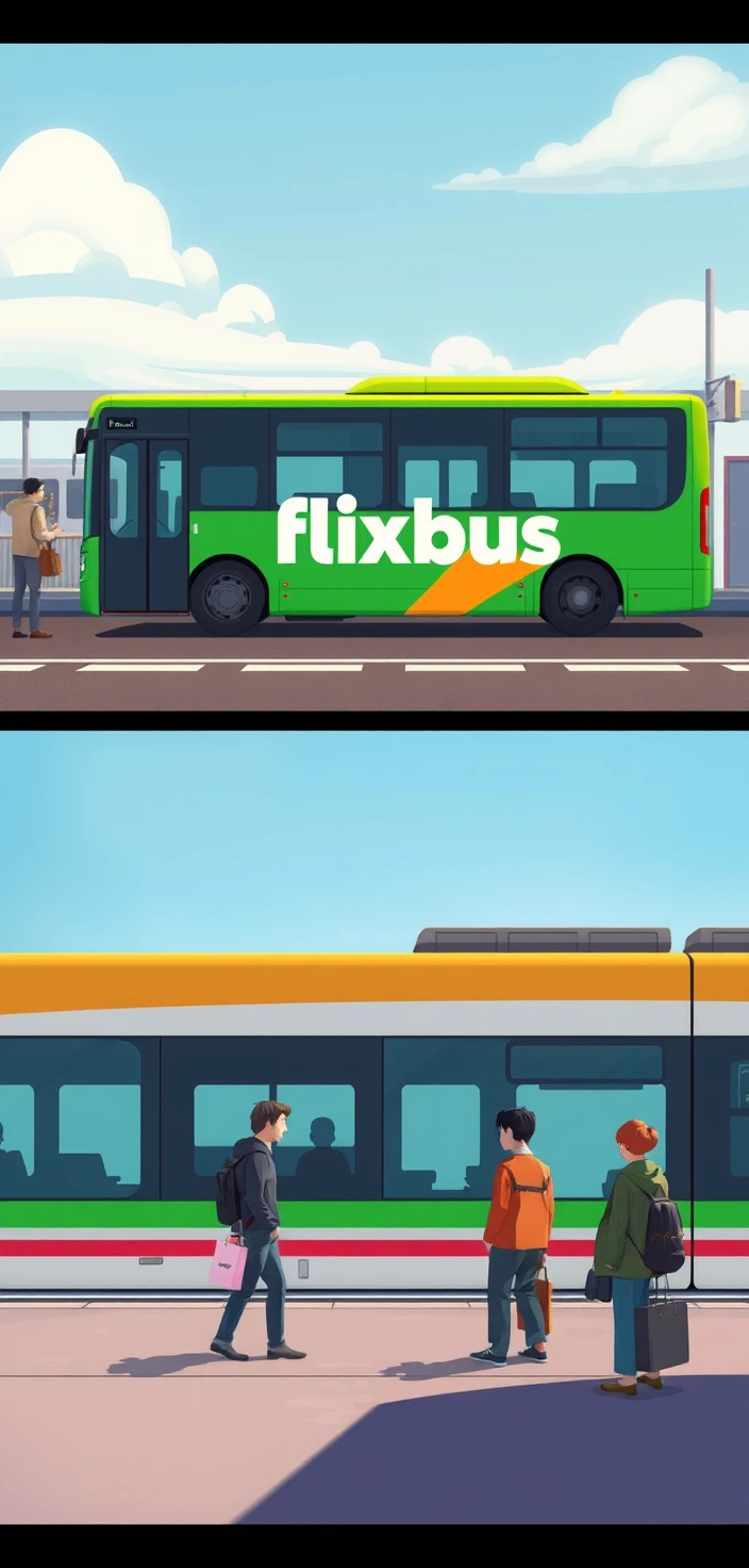 Pessoas Esperando em um Ponto de Ônibus Verde e Rosa no Estilo Pixar