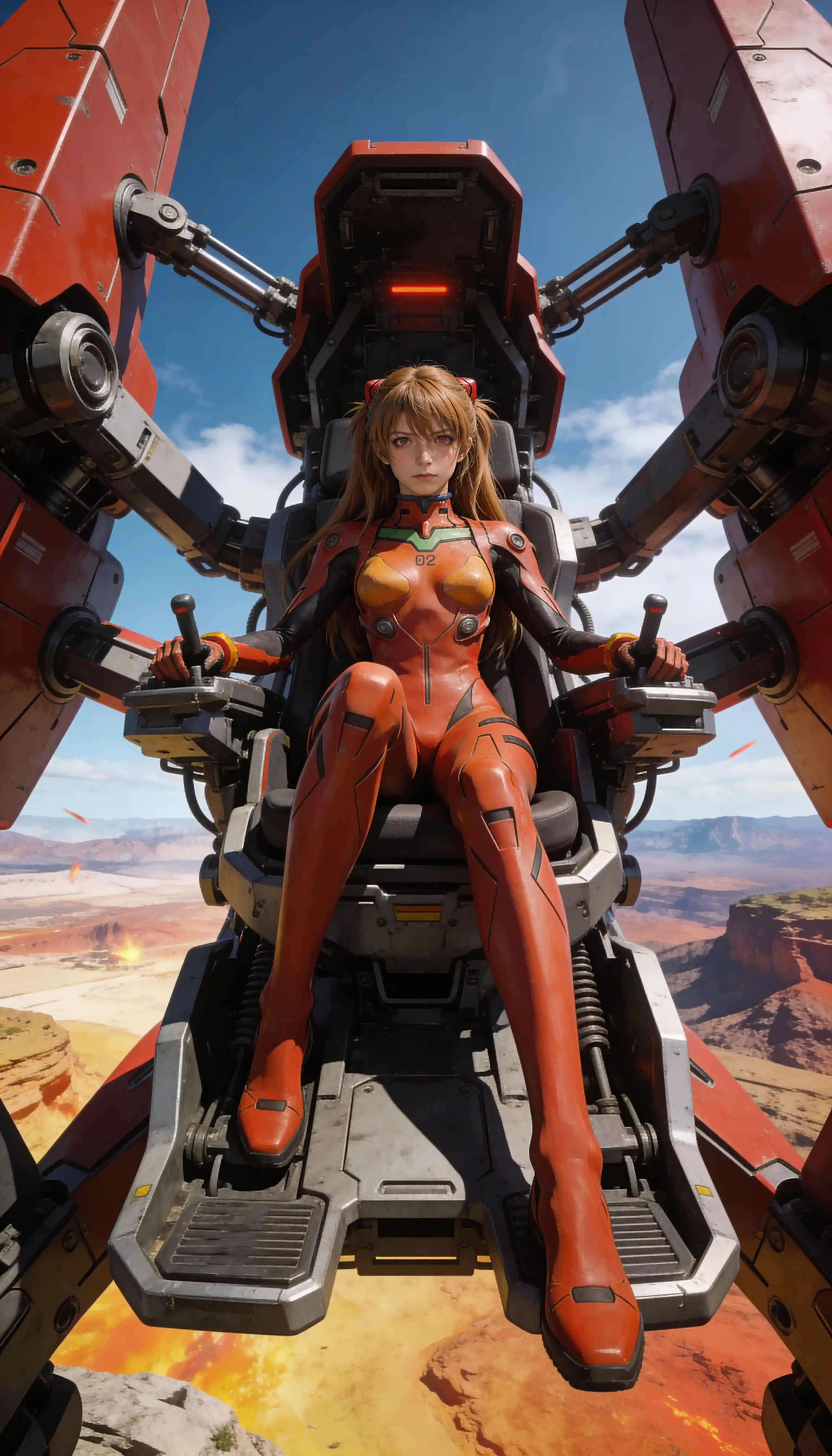 Anime-Frau in einer Sci-Fi-Maschine mit kinoreifer Beleuchtung
