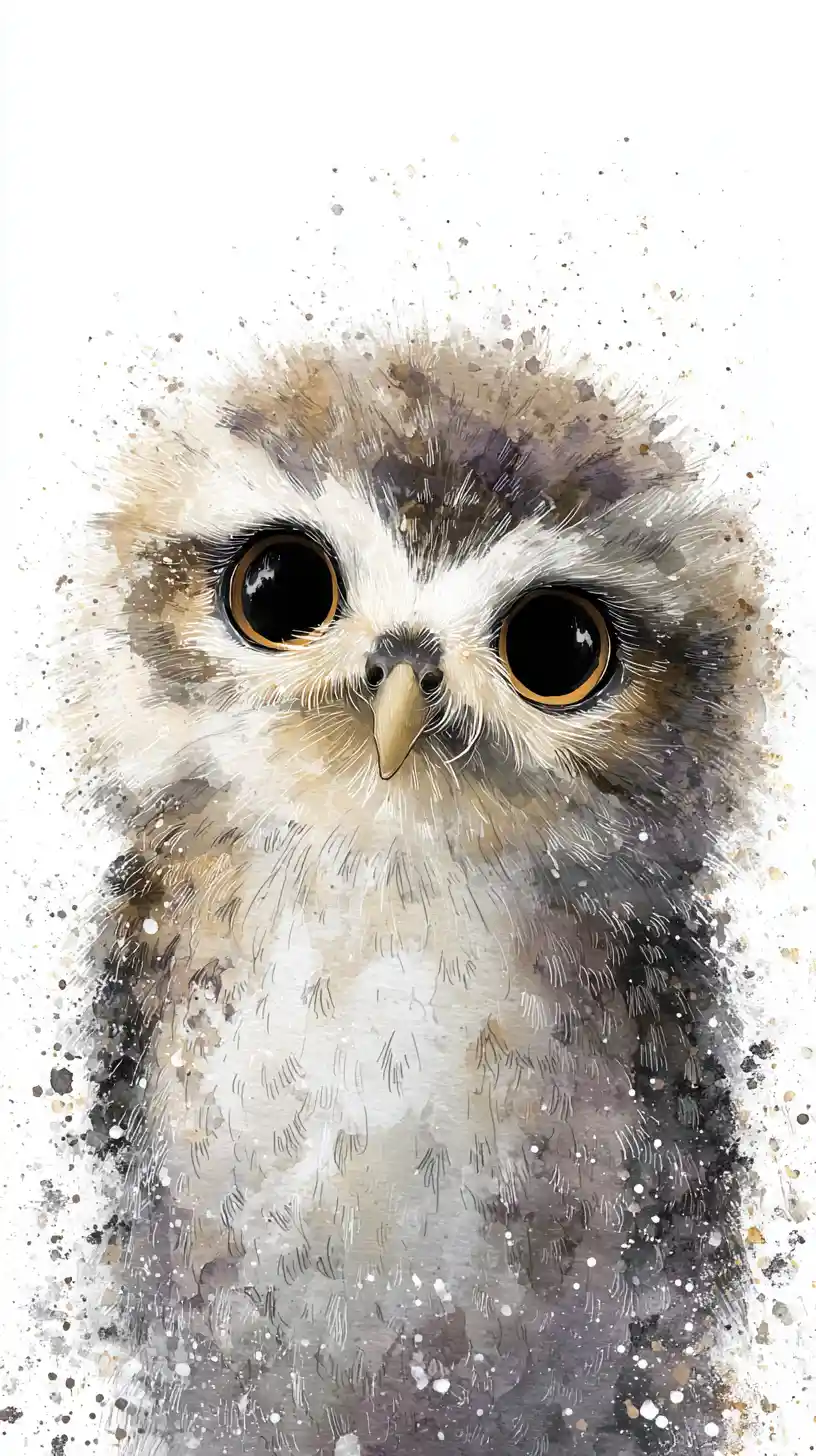 Traumhafte Aquarell-Eule mit großen leuchtenden Augen