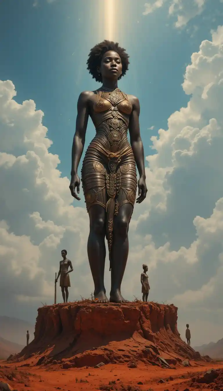 Figura africana erguendo-se em uma luz celestial quente e simbólica