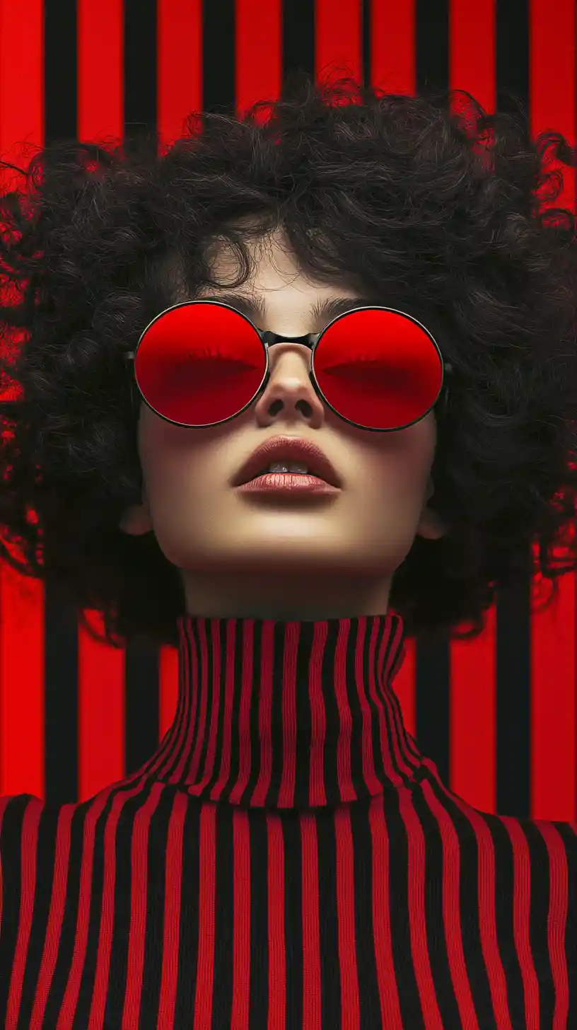 Portrait pop art en gros plan d’une fille avec des lunettes de soleil rouges