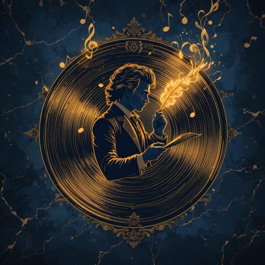 Elegant vintage vinyl logo with golden musical details