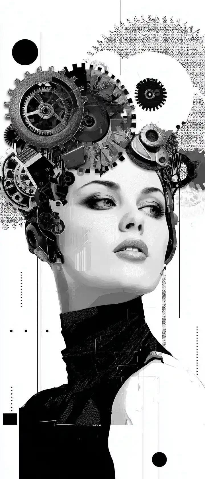 Femme cyberpunk avec coiffe mécanique en illustration vectorielle