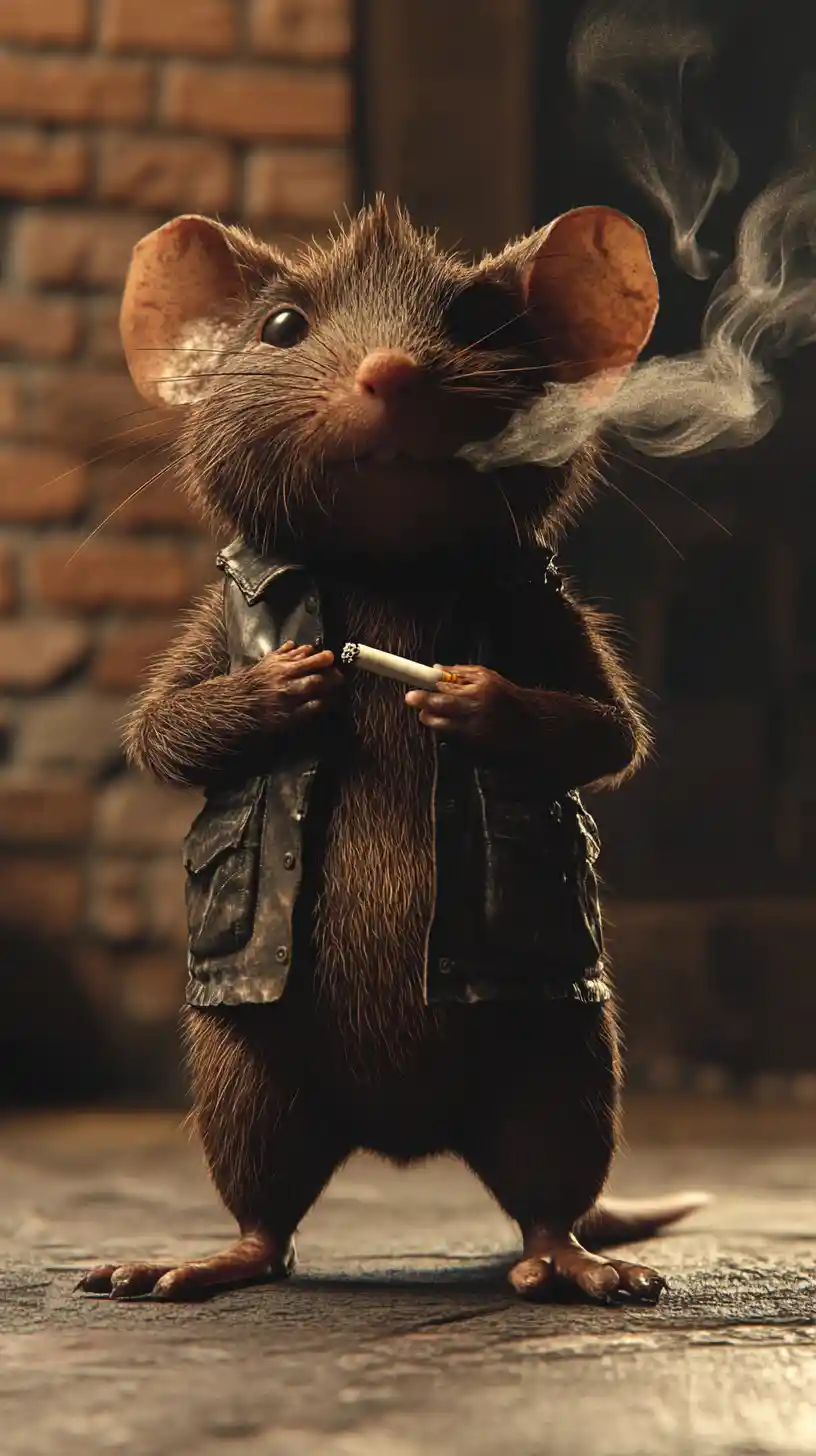 Gritty Anthropomorphic Rat In Noir Digital Painting