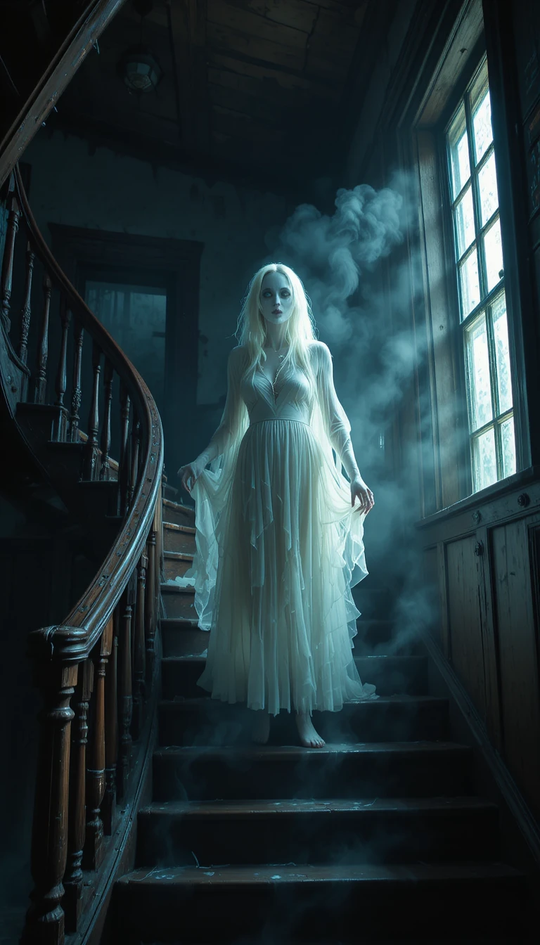Ghost On A Creaky Staircase In An Old Haunted House