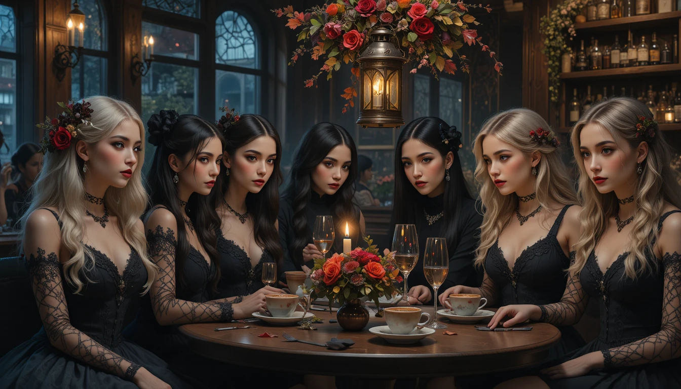 Gothic-Frauen auf einem peinlichen ersten Date im Café