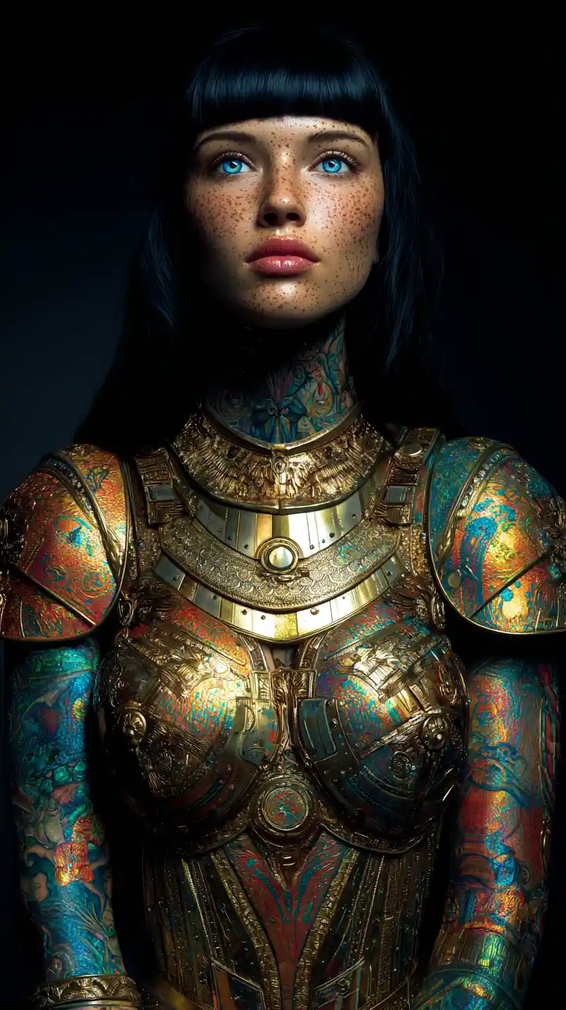 Futuristic Arab warrior woman in golden sci fi armor