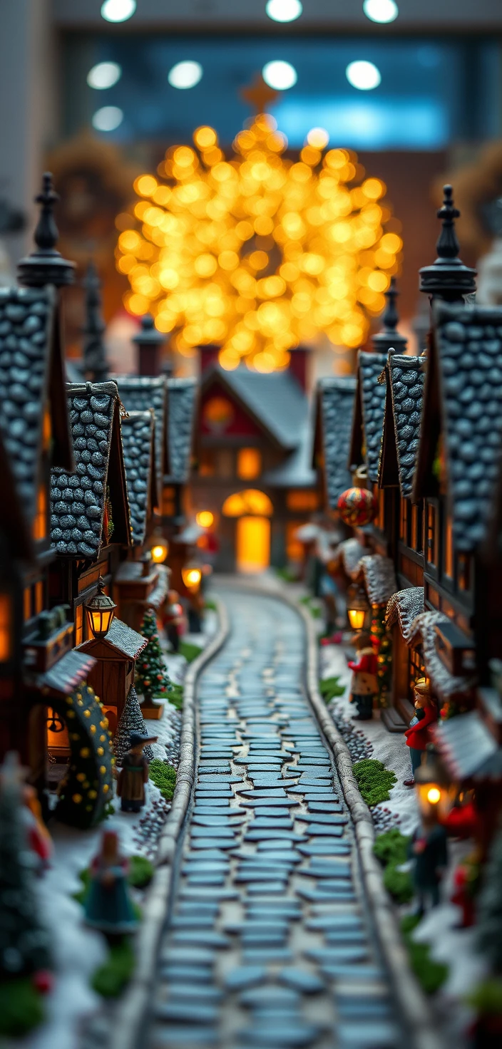 Primo piano di un villaggio in miniatura di bambole riccamente decorato
