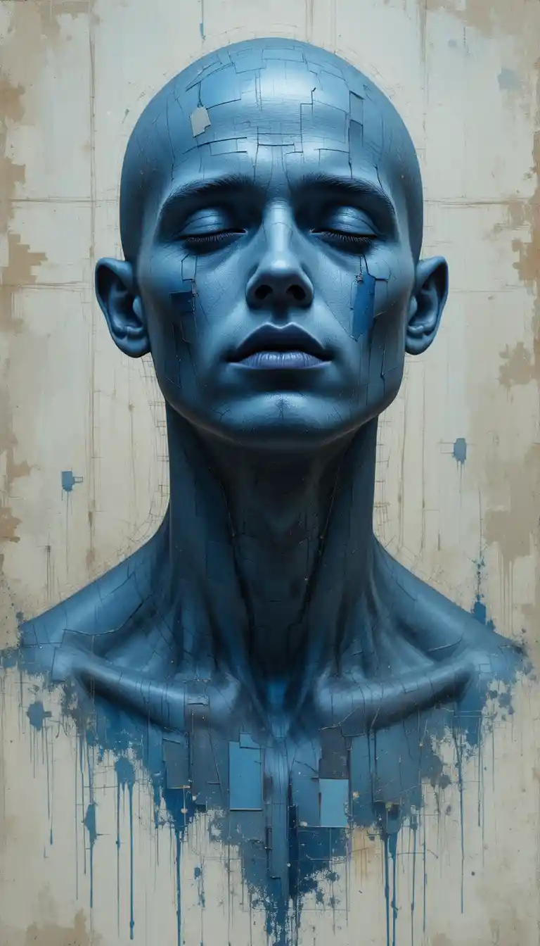 Serene blue skinned male portrait with closed eyes