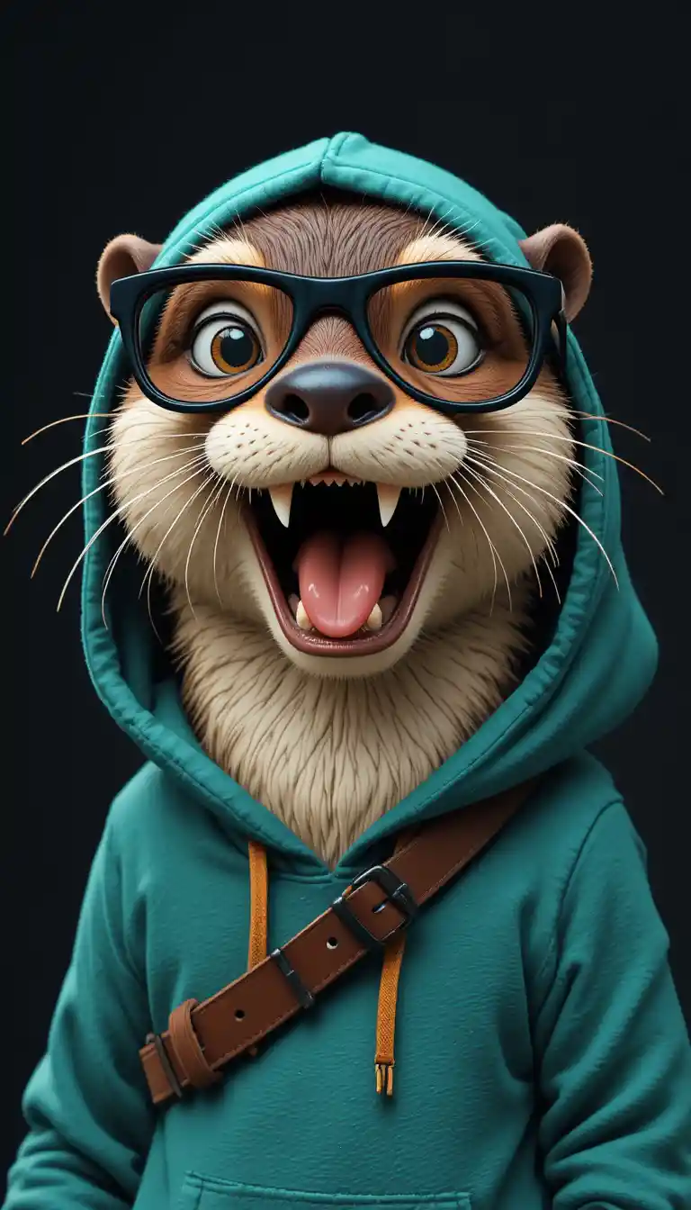 Lustiger Cartoon-Otter im Hoodie mit übergroßer Brille