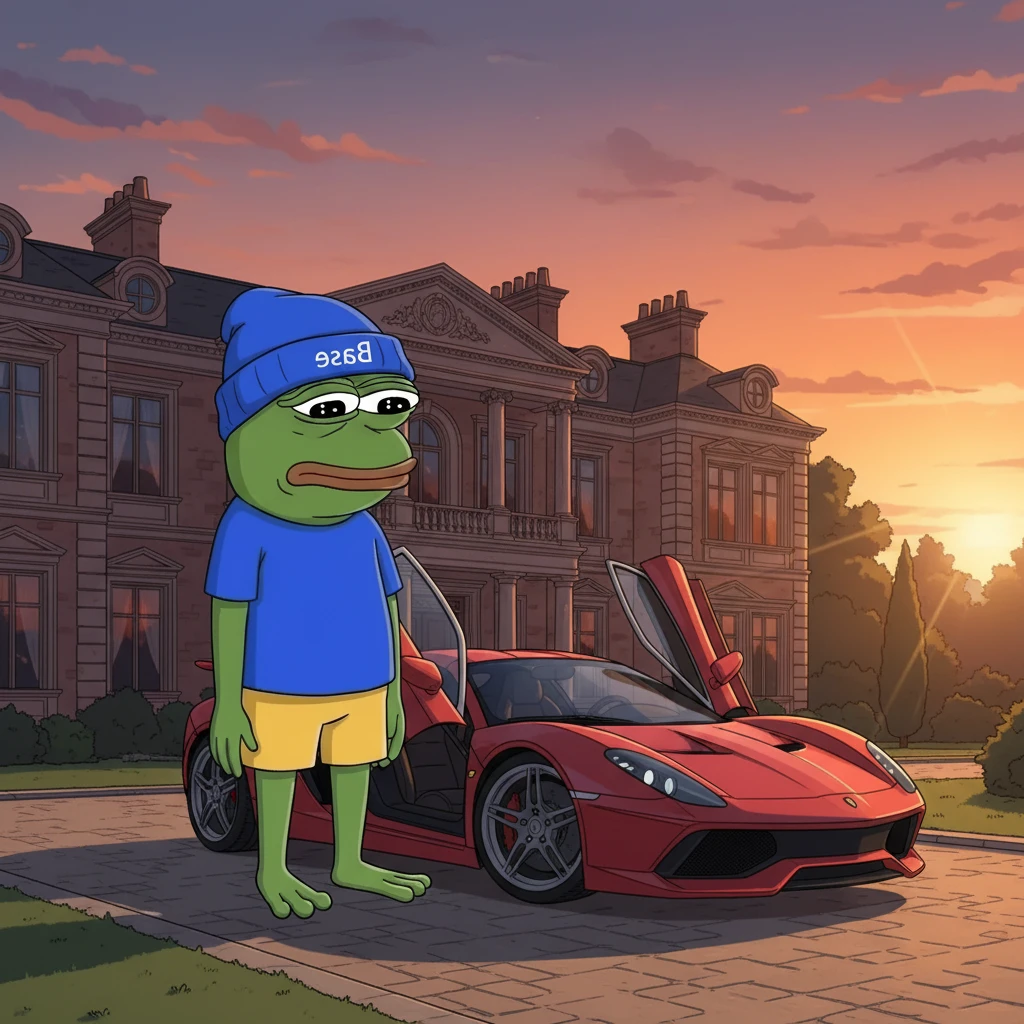 Luxury mansion background with sports car at sunset