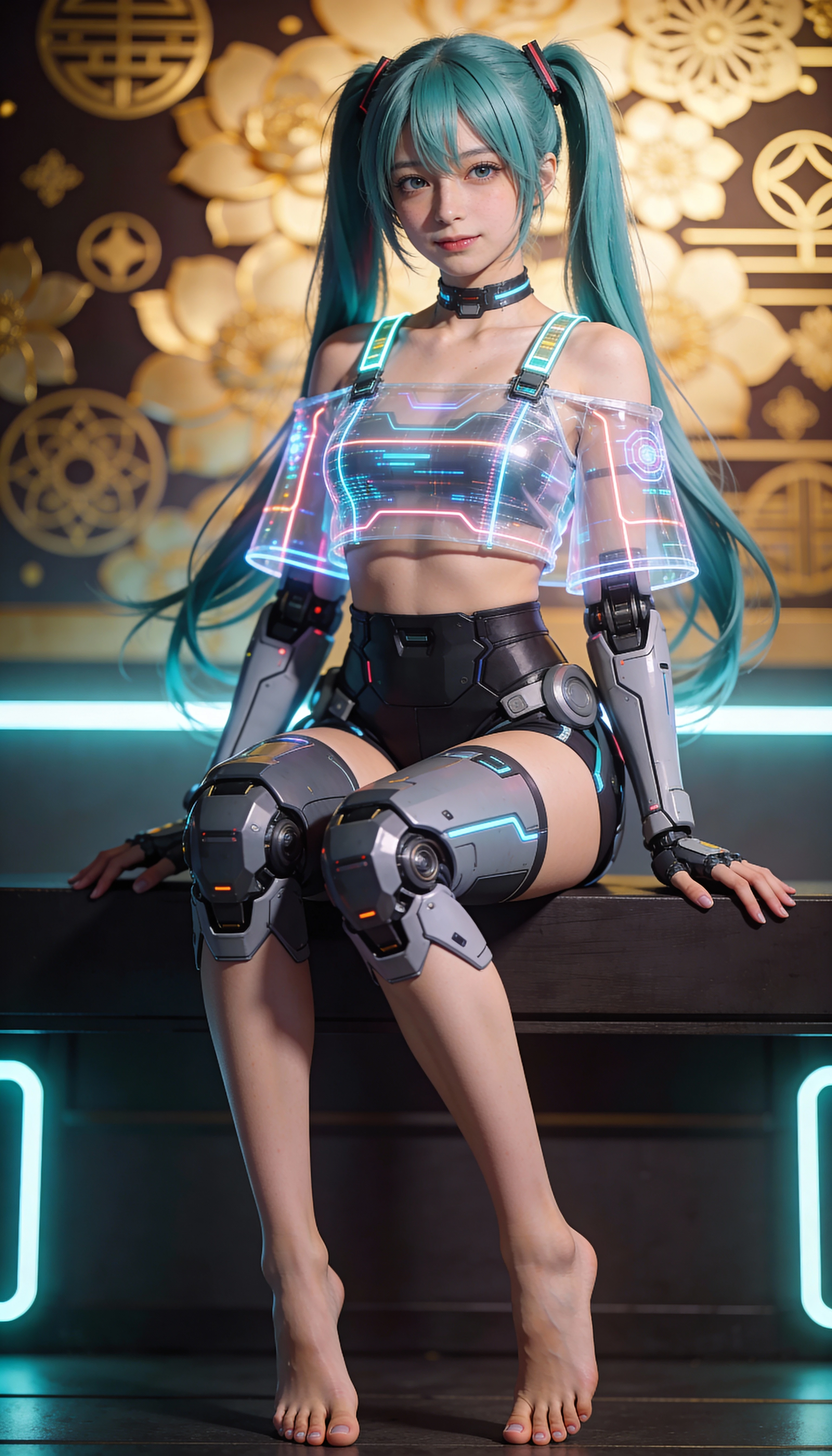 溫柔凝視的未來感服裝坐姿動漫女孩
