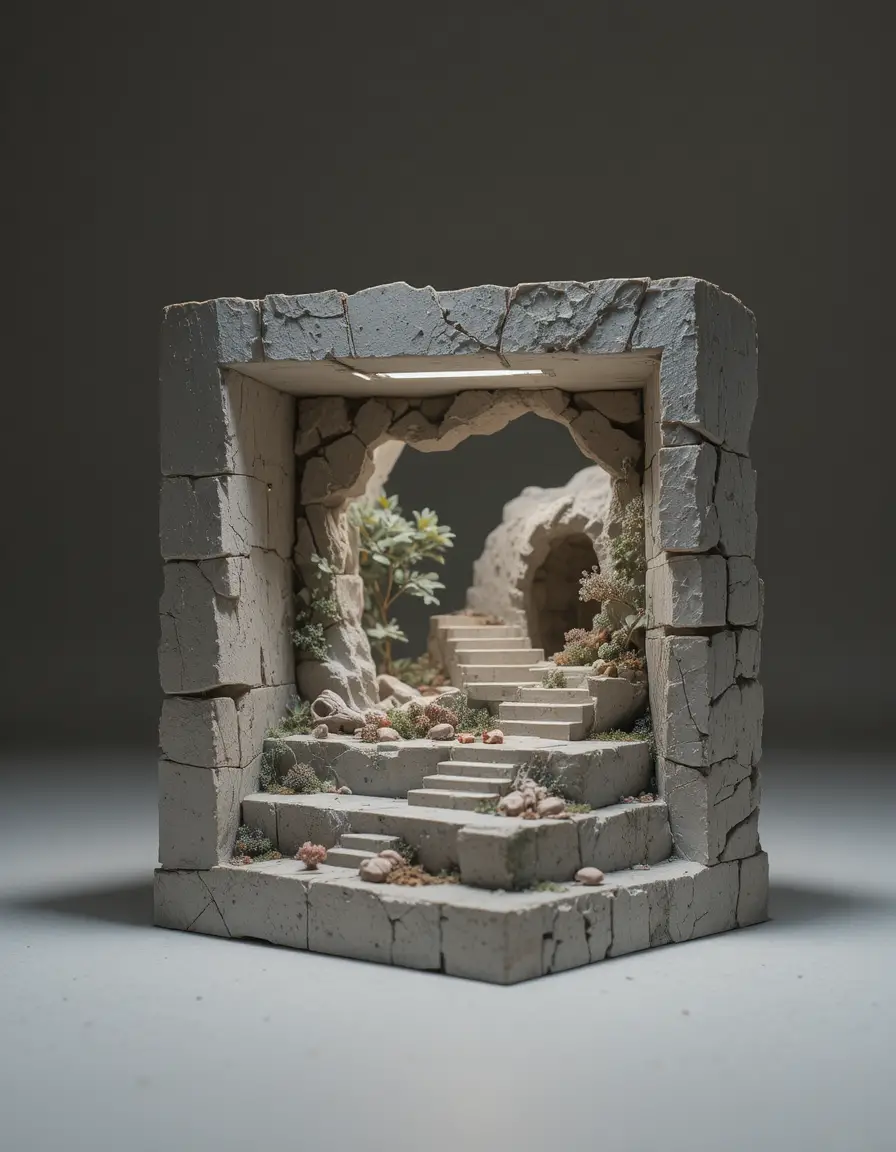 Makroskulptur einer symbolischen Welt in geometrischer Form