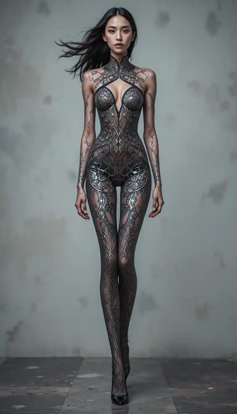 Scandinavian fashion woman with ultra long legs in motion