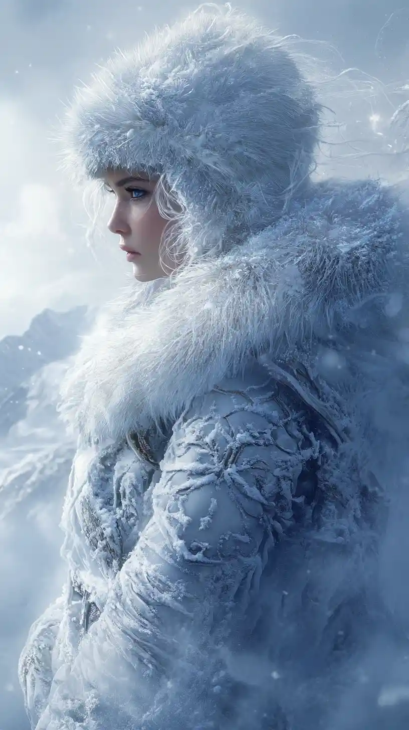 Belle femme vêtue de fourrure dans un royaume hivernal mystique