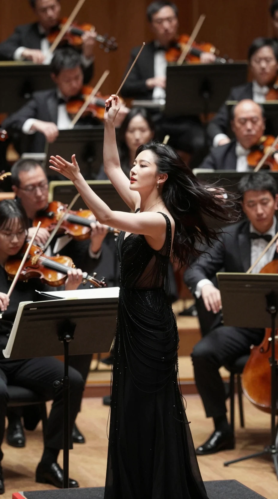 Chinesische Dirigentin leitet ein großes Symphonieorchester