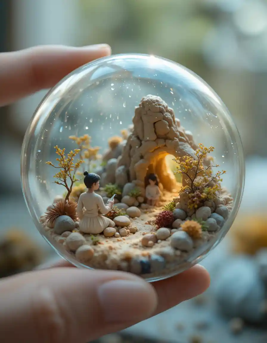 Minuscule monde sculptural caché dans un objet du quotidien