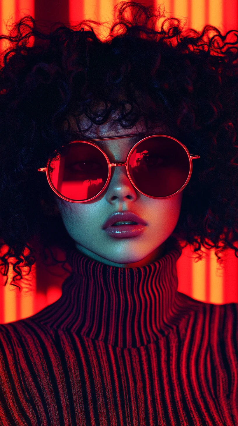 Young woman in red sunglasses pop art close up portrait